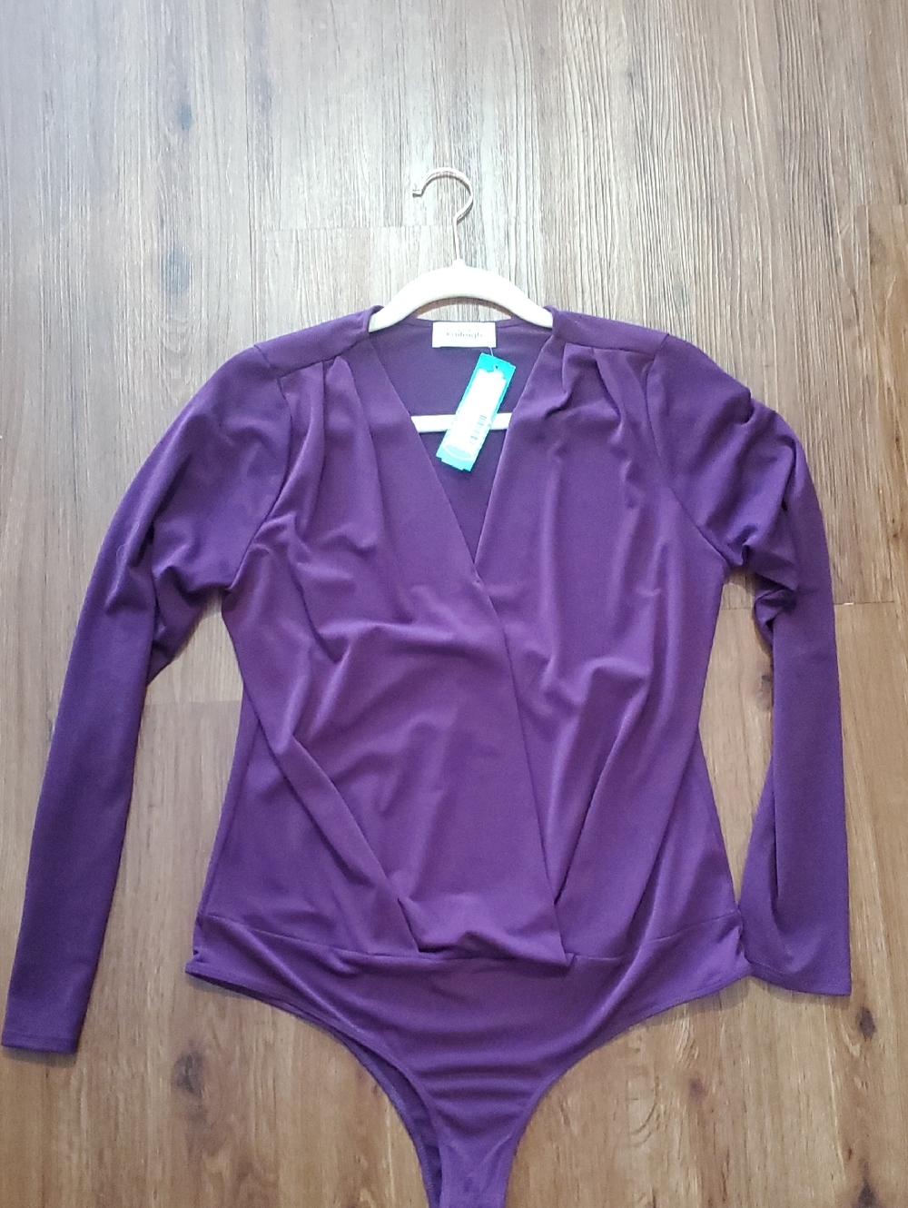 LAST CHANCE Kaileigh Plum Long-Sleeve Wrap-Front Bodysuit